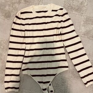 Striped Long Sleeve Bodysuit - White and Brown